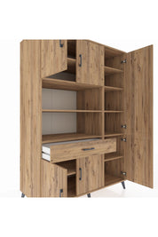 Kronos Dolap 10 Raflı Tek Çekmeceli 6 Kapaklı 132x59x195 Çam-Çam/Çam