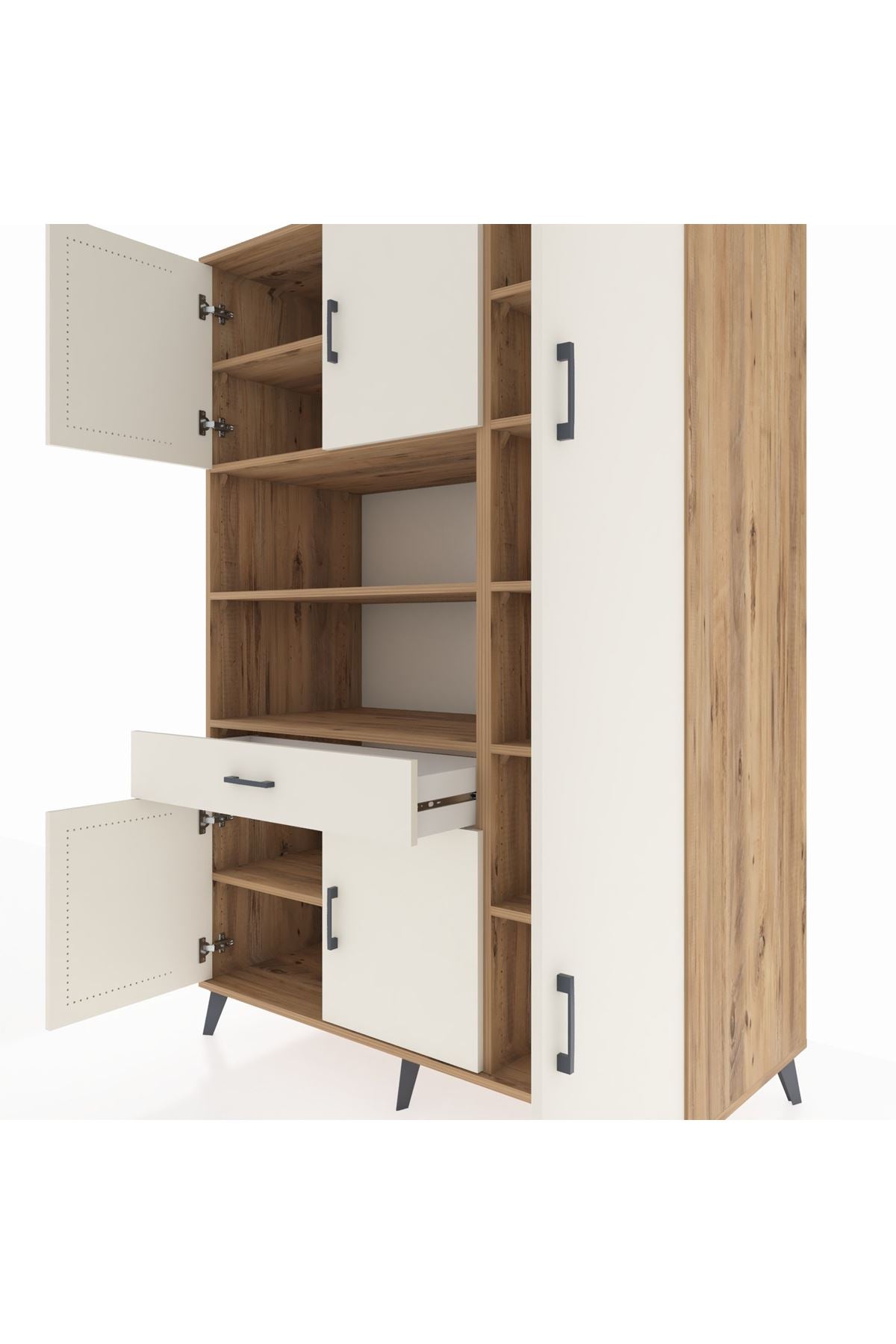 Kronos Dolap 10 Raflı Tek Çekmeceli 6 Kapaklı 132x59x195 Çam-Aytaşı/Aytaşı