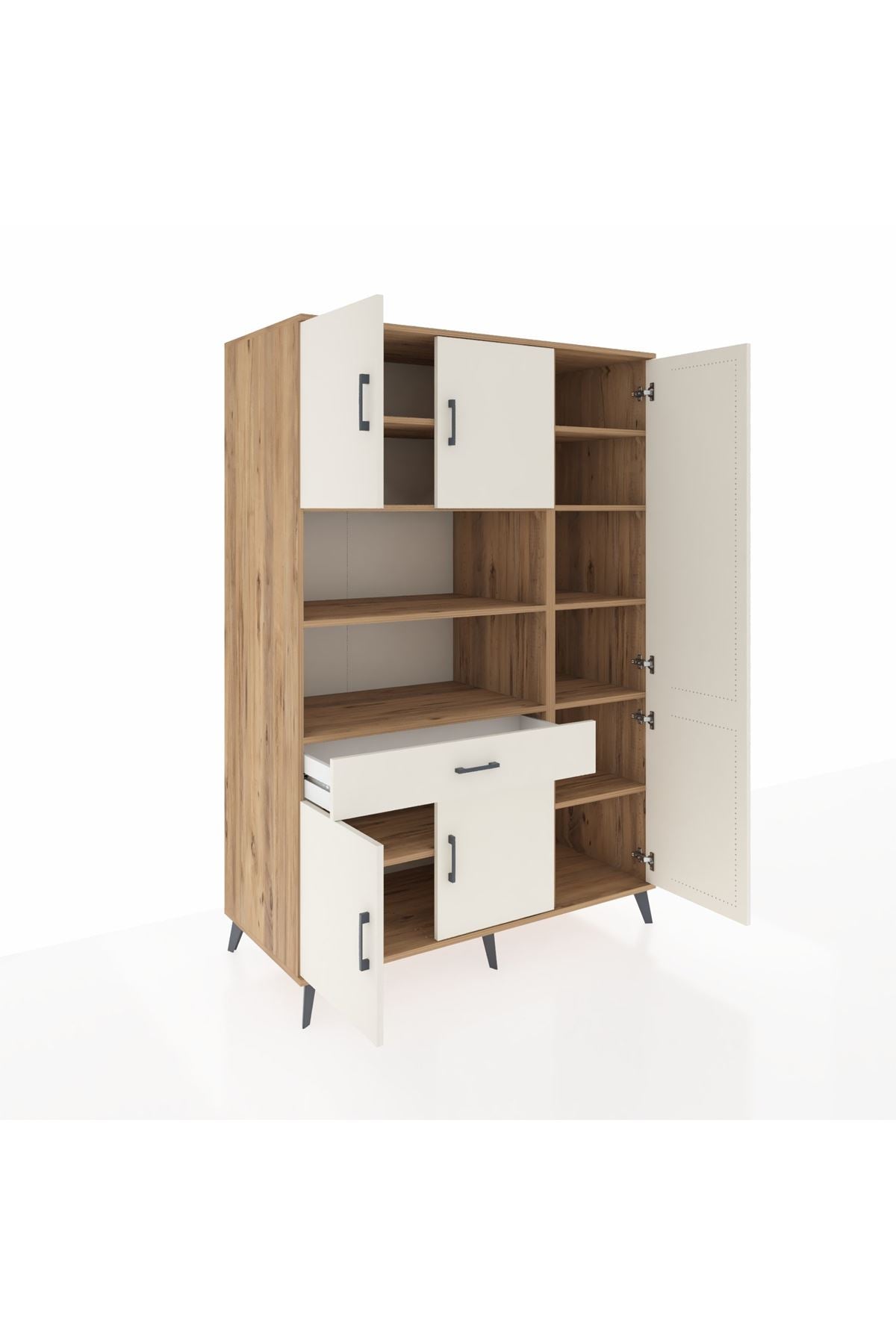 Kronos Dolap 10 Raflı Tek Çekmeceli 6 Kapaklı 132x59x195 Çam-Aytaşı/Aytaşı