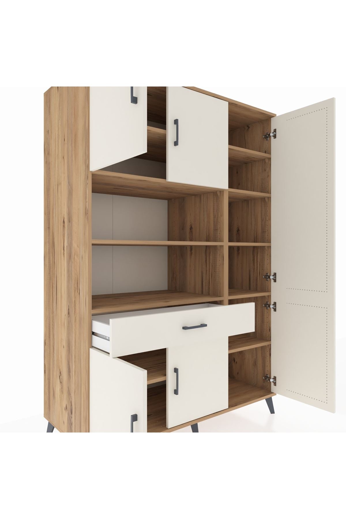 Kronos Dolap 10 Raflı Tek Çekmeceli 6 Kapaklı 132x59x195 Çam-Aytaşı/Aytaşı