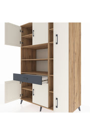 Kronos Dolap 10 Raflı Tek Çekmeceli 6 Kapaklı 132x59x195 Çam-Aytaşı/Antrasit