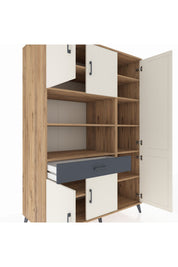 Kronos Dolap 10 Raflı Tek Çekmeceli 6 Kapaklı 132x59x195 Çam-Aytaşı/Antrasit