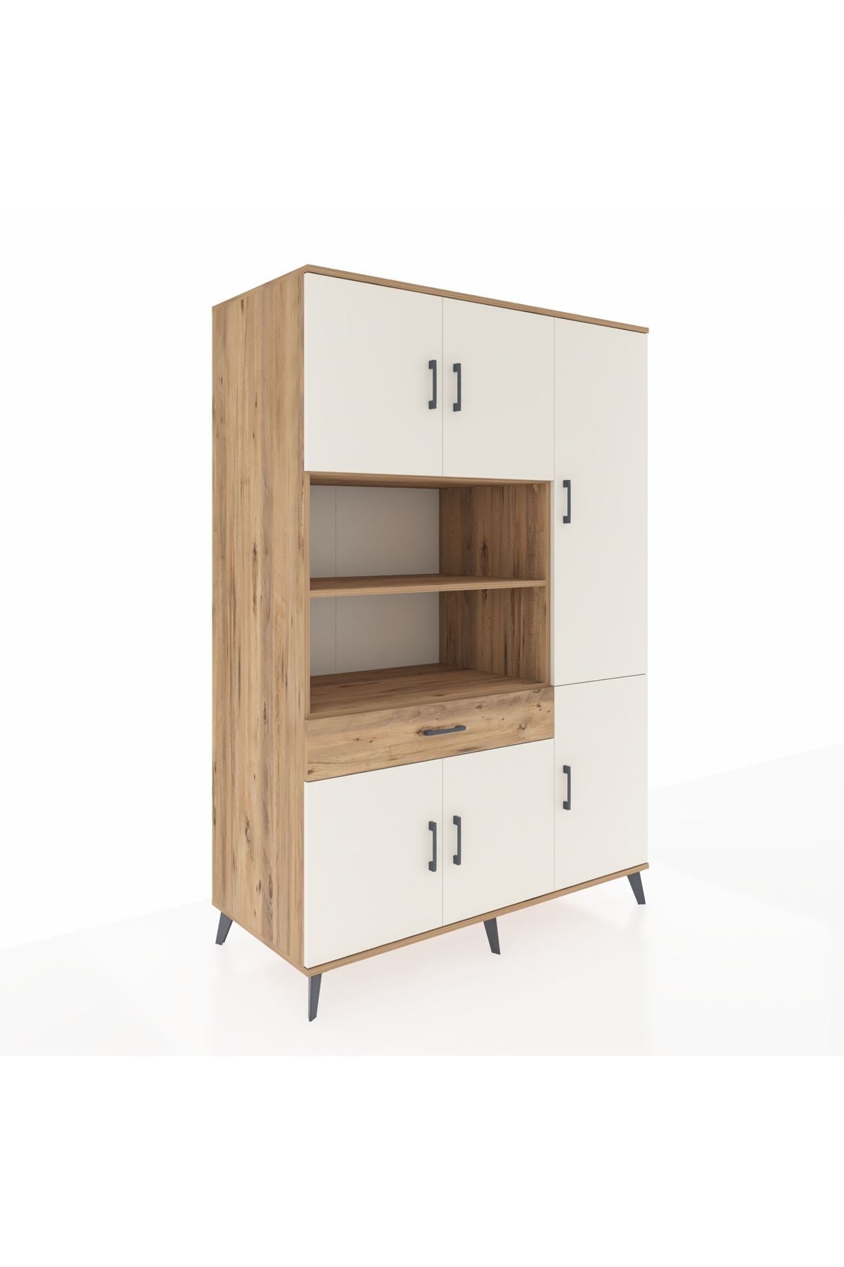 Kronos Dolap 10 Raflı Tek Çekmeceli 6 Kapaklı 132x59x195 Çam-Aytaşı/Çam