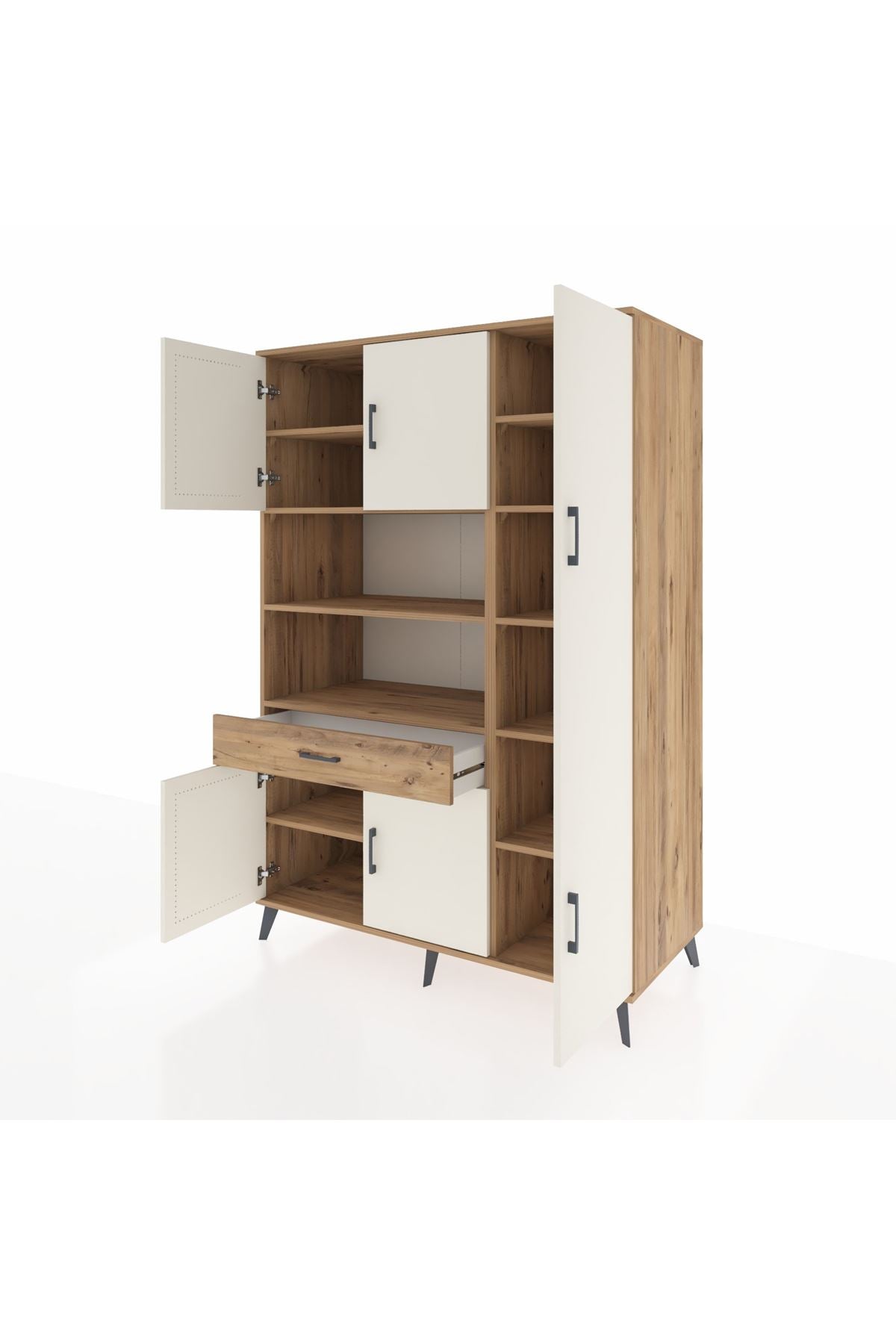 Kronos Dolap 10 Raflı Tek Çekmeceli 6 Kapaklı 132x59x195 Çam-Aytaşı/Çam