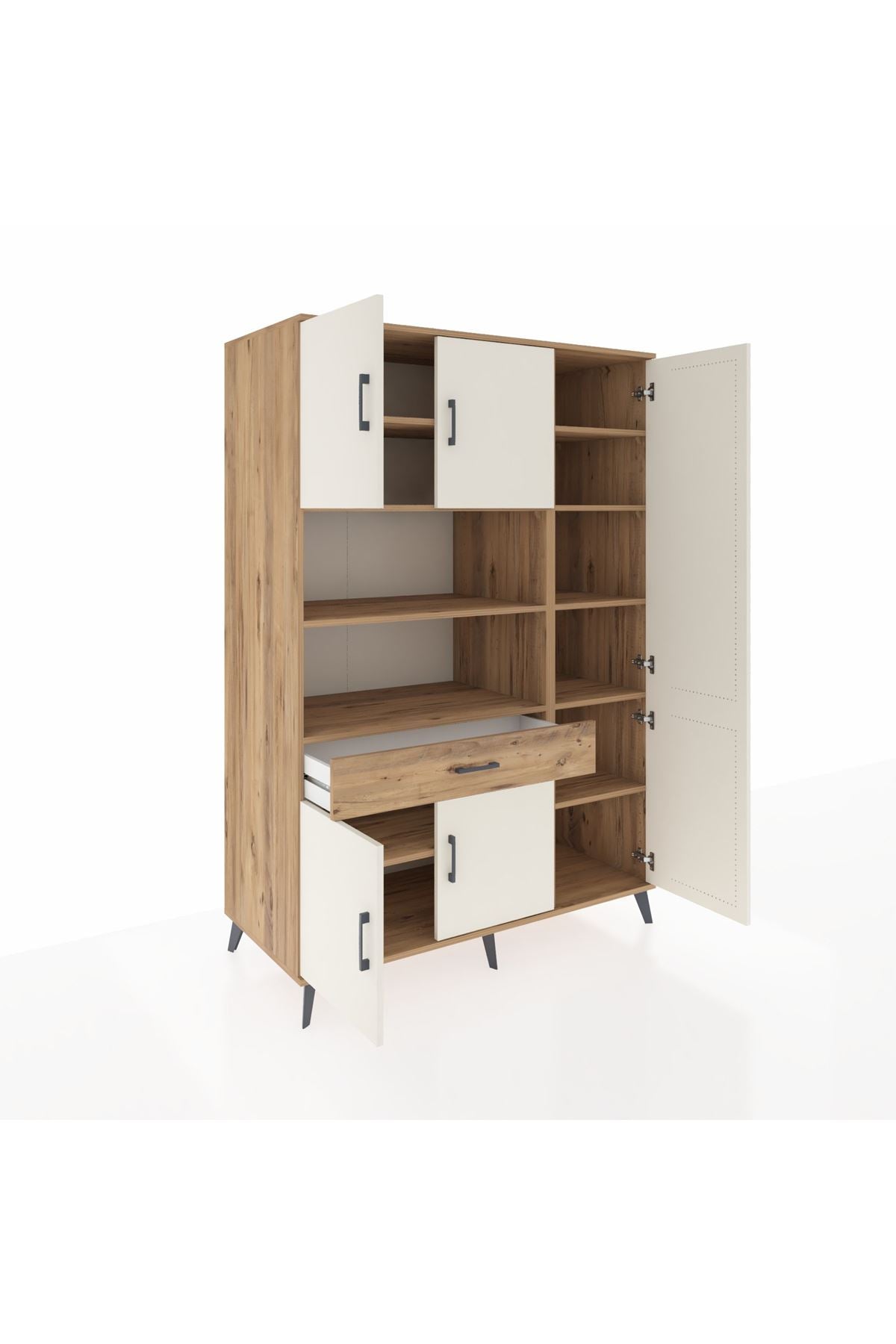 Kronos Dolap 10 Raflı Tek Çekmeceli 6 Kapaklı 132x59x195 Çam-Aytaşı/Çam