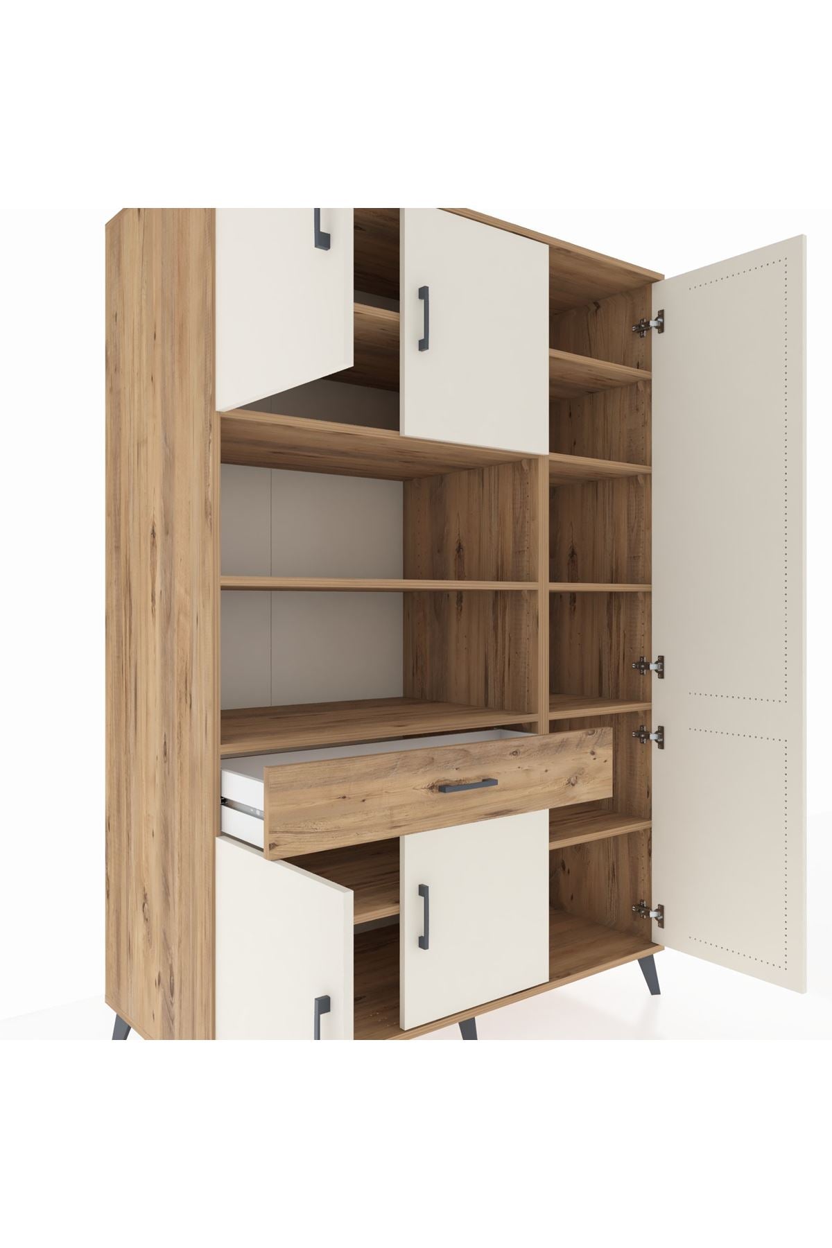 Kronos Dolap 10 Raflı Tek Çekmeceli 6 Kapaklı 132x59x195 Çam-Aytaşı/Çam