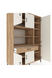 Kronos Dolap 10 Raflı Tek Çekmeceli 6 Kapaklı 132x59x195 Çam-Aytaşı/Çam