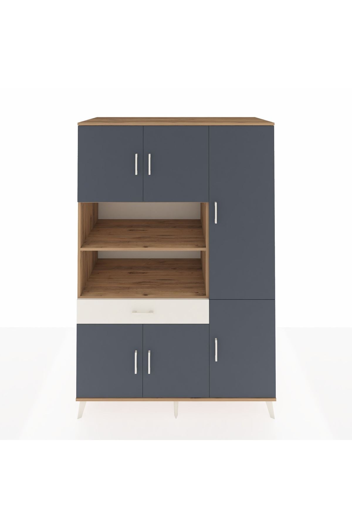 Kronos Dolap 10 Raflı Tek Çekmeceli 6 Kapaklı 132x59x195 Çam-Antrasit/Aytaşı