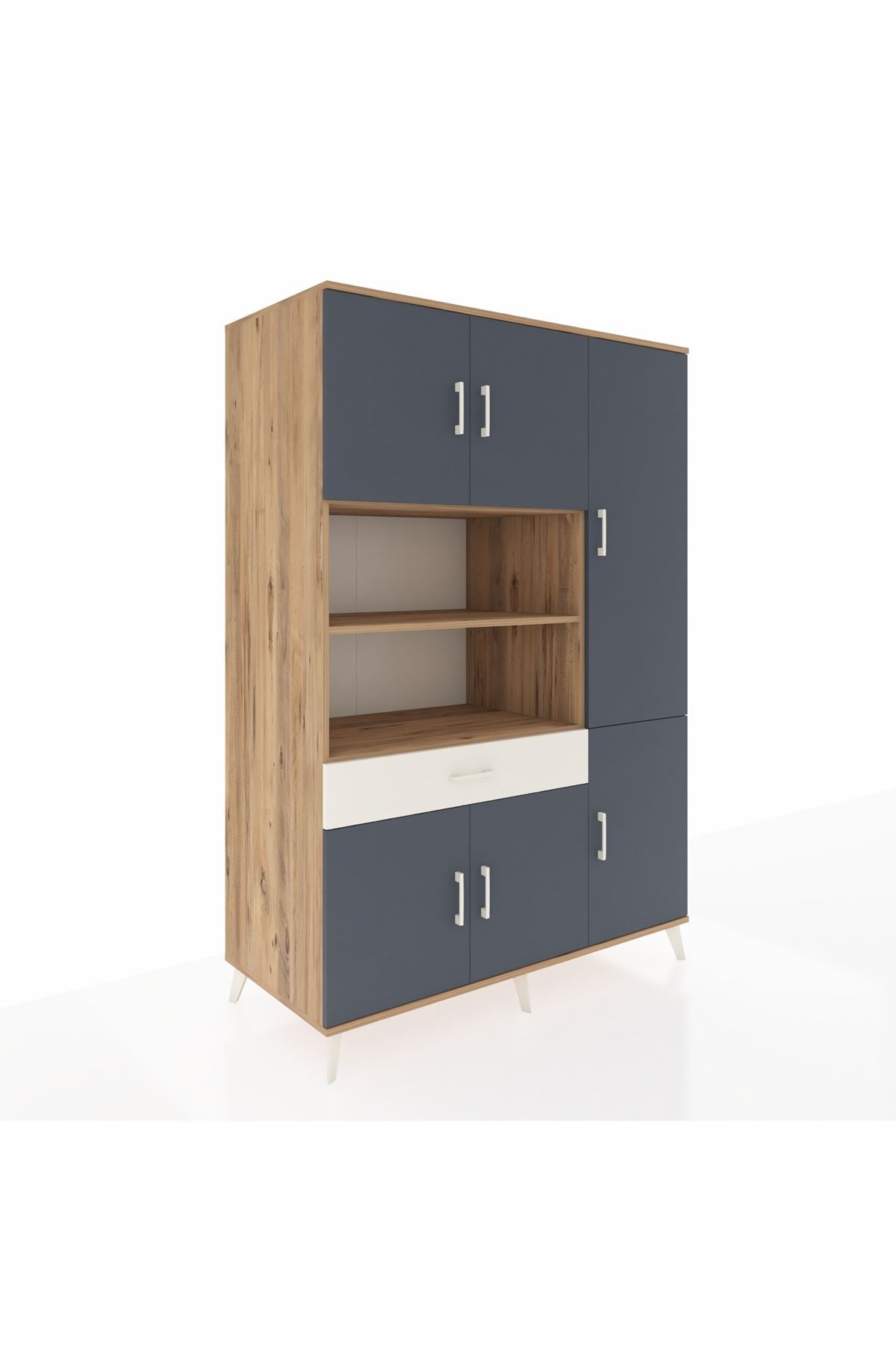 Kronos Dolap 10 Raflı Tek Çekmeceli 6 Kapaklı 132x59x195 Çam-Antrasit/Aytaşı