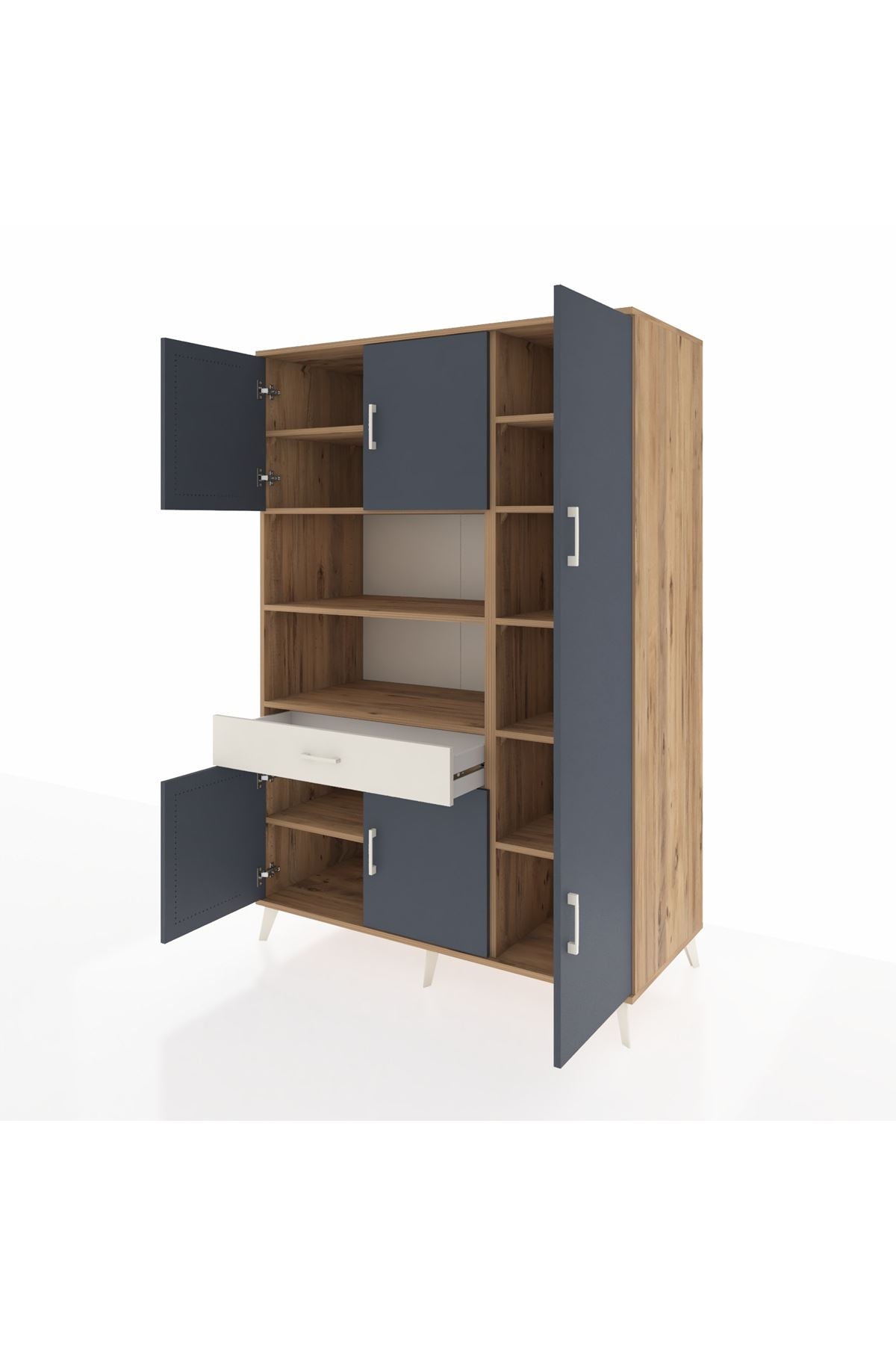 Kronos Dolap 10 Raflı Tek Çekmeceli 6 Kapaklı 132x59x195 Çam-Antrasit/Aytaşı