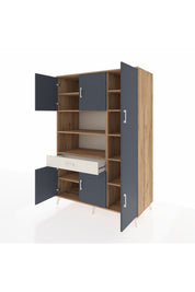 Kronos Dolap 10 Raflı Tek Çekmeceli 6 Kapaklı 132x59x195 Çam-Antrasit/Aytaşı