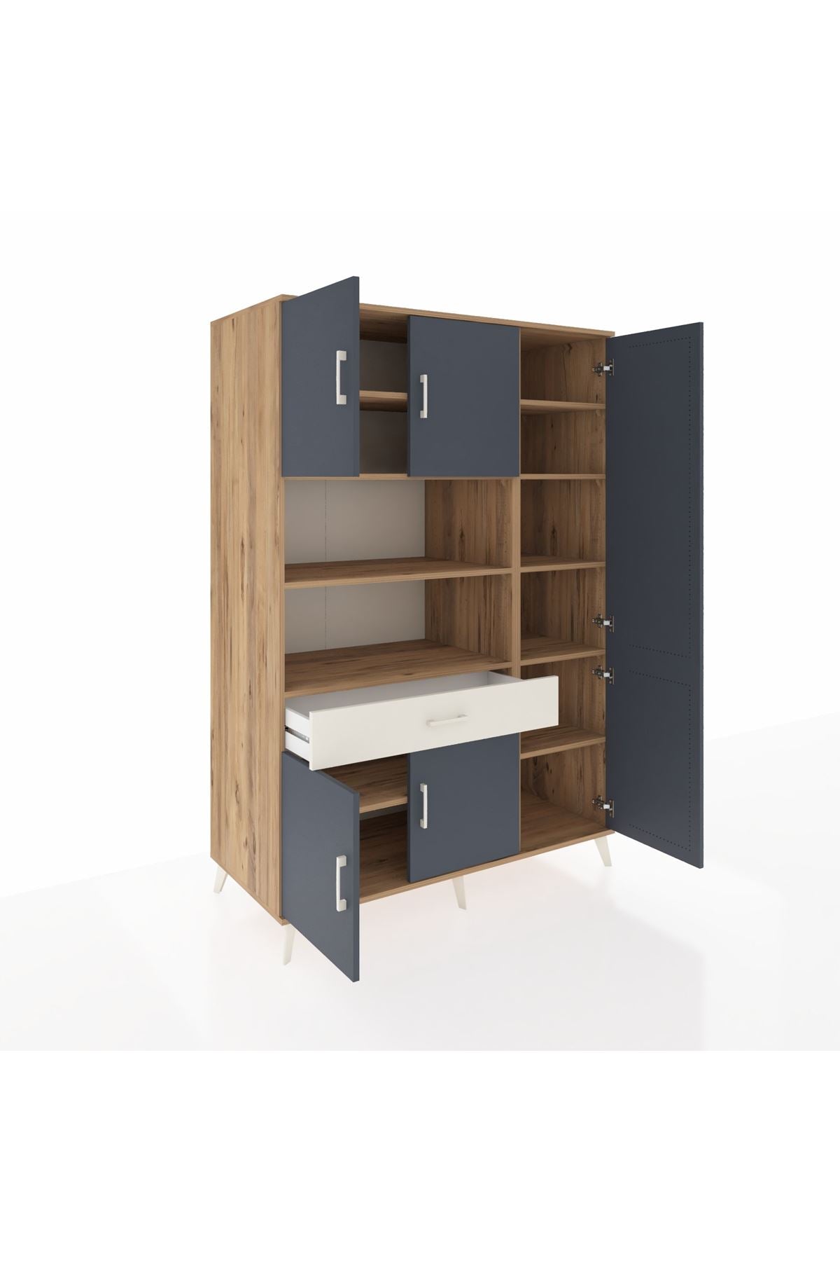 Kronos Dolap 10 Raflı Tek Çekmeceli 6 Kapaklı 132x59x195 Çam-Antrasit/Aytaşı