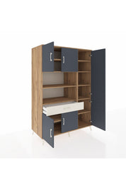 Kronos Dolap 10 Raflı Tek Çekmeceli 6 Kapaklı 132x59x195 Çam-Antrasit/Aytaşı