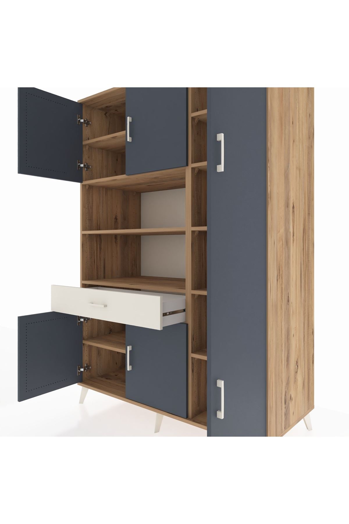 Kronos Dolap 10 Raflı Tek Çekmeceli 6 Kapaklı 132x59x195 Çam-Antrasit/Aytaşı