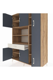 Kronos Dolap 10 Raflı Tek Çekmeceli 6 Kapaklı 132x59x195 Çam-Antrasit/Aytaşı