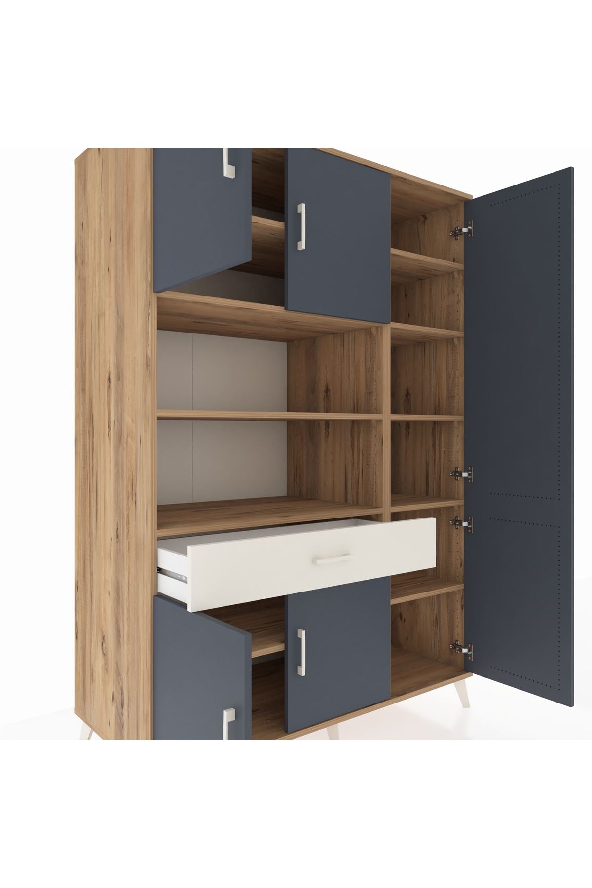 Kronos Dolap 10 Raflı Tek Çekmeceli 6 Kapaklı 132x59x195 Çam-Antrasit/Aytaşı