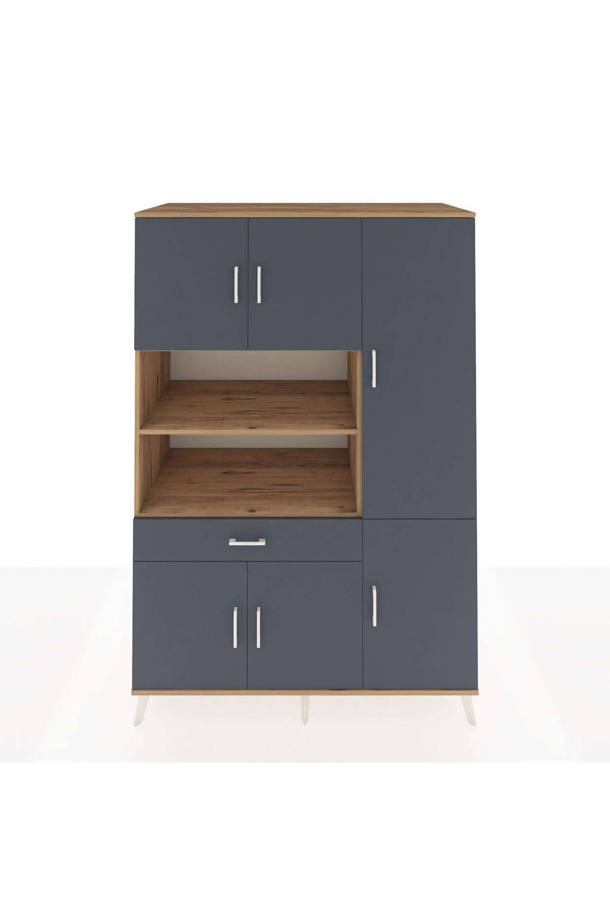 Kronos Dolap 10 Raflı Tek Çekmeceli 6 Kapaklı 132x59x195 Çam-Antrasit/Antrasit