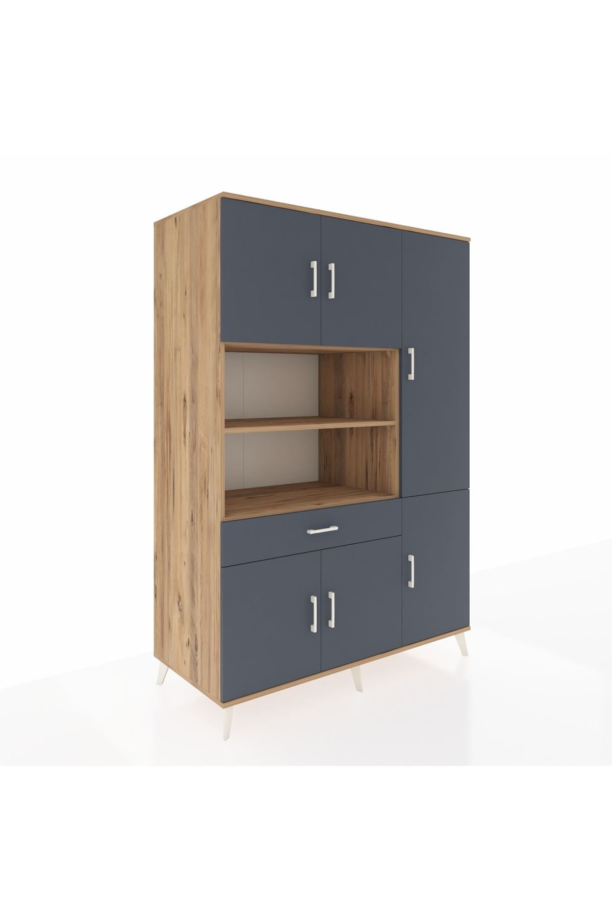 Kronos Dolap 10 Raflı Tek Çekmeceli 6 Kapaklı 132x59x195 Çam-Antrasit/Antrasit