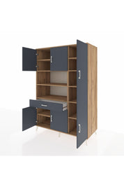 Kronos Dolap 10 Raflı Tek Çekmeceli 6 Kapaklı 132x59x195 Çam-Antrasit/Antrasit