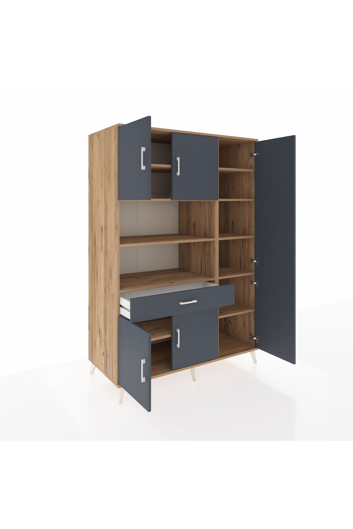 Kronos Dolap 10 Raflı Tek Çekmeceli 6 Kapaklı 132x59x195 Çam-Antrasit/Antrasit