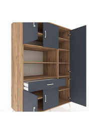 Kronos Dolap 10 Raflı Tek Çekmeceli 6 Kapaklı 132x59x195 Çam-Antrasit/Antrasit