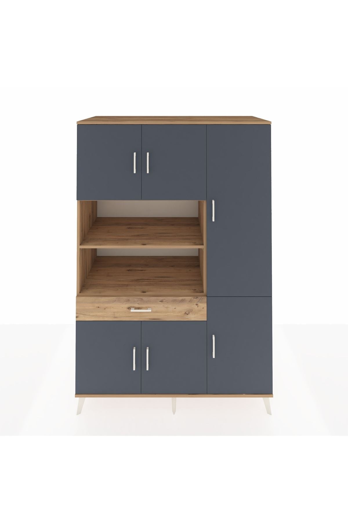 Kronos Dolap 10 Raflı Tek Çekmeceli 6 Kapaklı 132x59x195 Çam-Antrasit/Çam