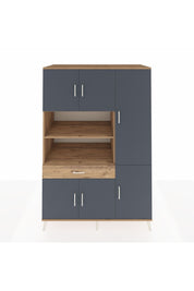 Kronos Dolap 10 Raflı Tek Çekmeceli 6 Kapaklı 132x59x195 Çam-Antrasit/Çam