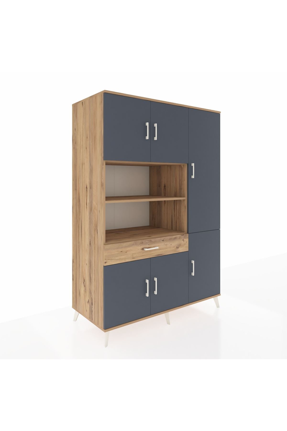 Kronos Dolap 10 Raflı Tek Çekmeceli 6 Kapaklı 132x59x195 Çam-Antrasit/Çam