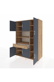 Kronos Dolap 10 Raflı Tek Çekmeceli 6 Kapaklı 132x59x195 Çam-Antrasit/Çam