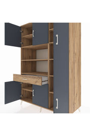 Kronos Dolap 10 Raflı Tek Çekmeceli 6 Kapaklı 132x59x195 Çam-Antrasit/Çam