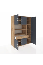 Kronos Dolap 10 Raflı Tek Çekmeceli 6 Kapaklı 132x59x195 Çam-Antrasit/Çam