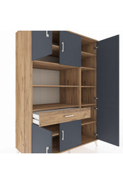 Kronos Dolap 10 Raflı Tek Çekmeceli 6 Kapaklı 132x59x195 Çam-Antrasit/Çam