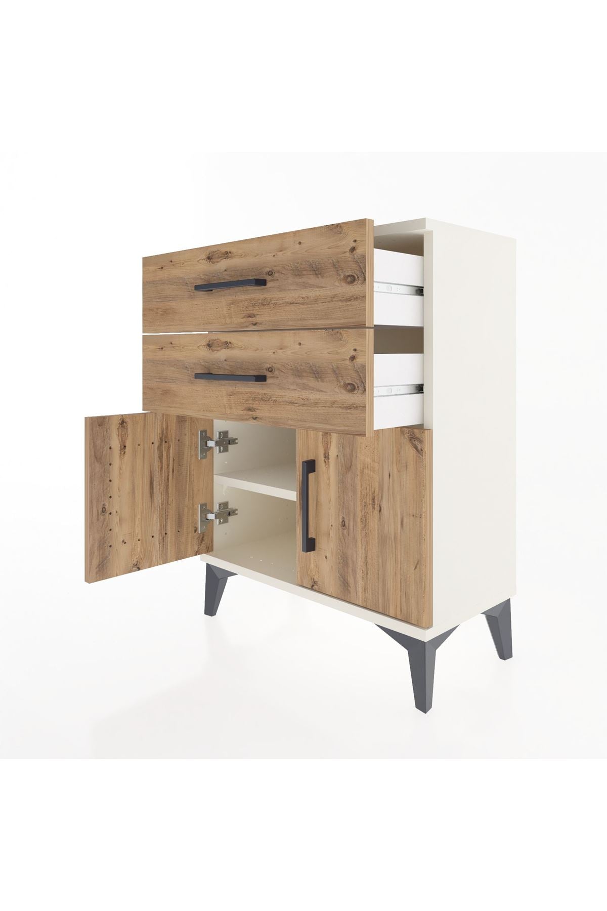 Arges Komodin Tek Raflı 2 Çekmeceli 2 Kapaklı 60x30x80 - S13M013V3A