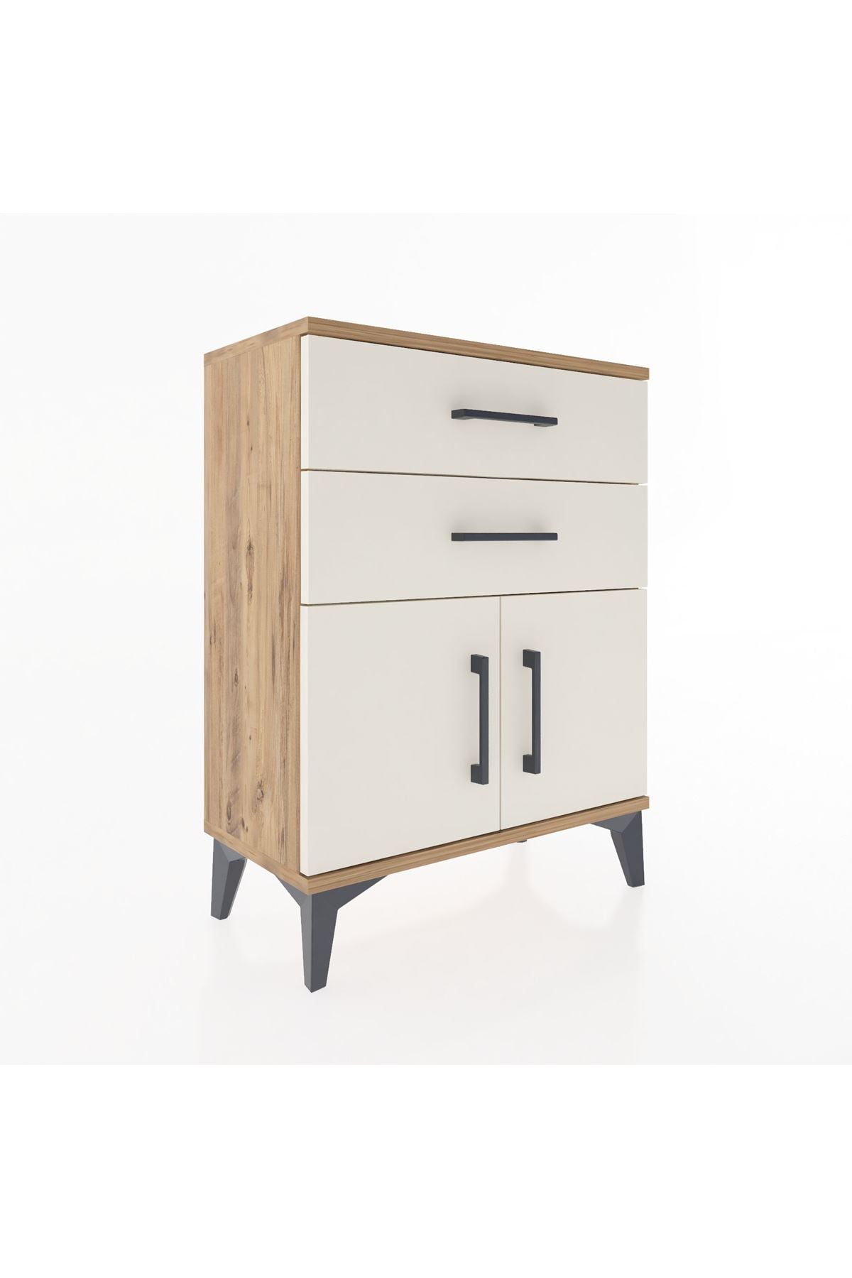 Arges Komodin Tek Raflı 2 Çekmeceli 2 Kapaklı 60x30x80 - S13M013V7A