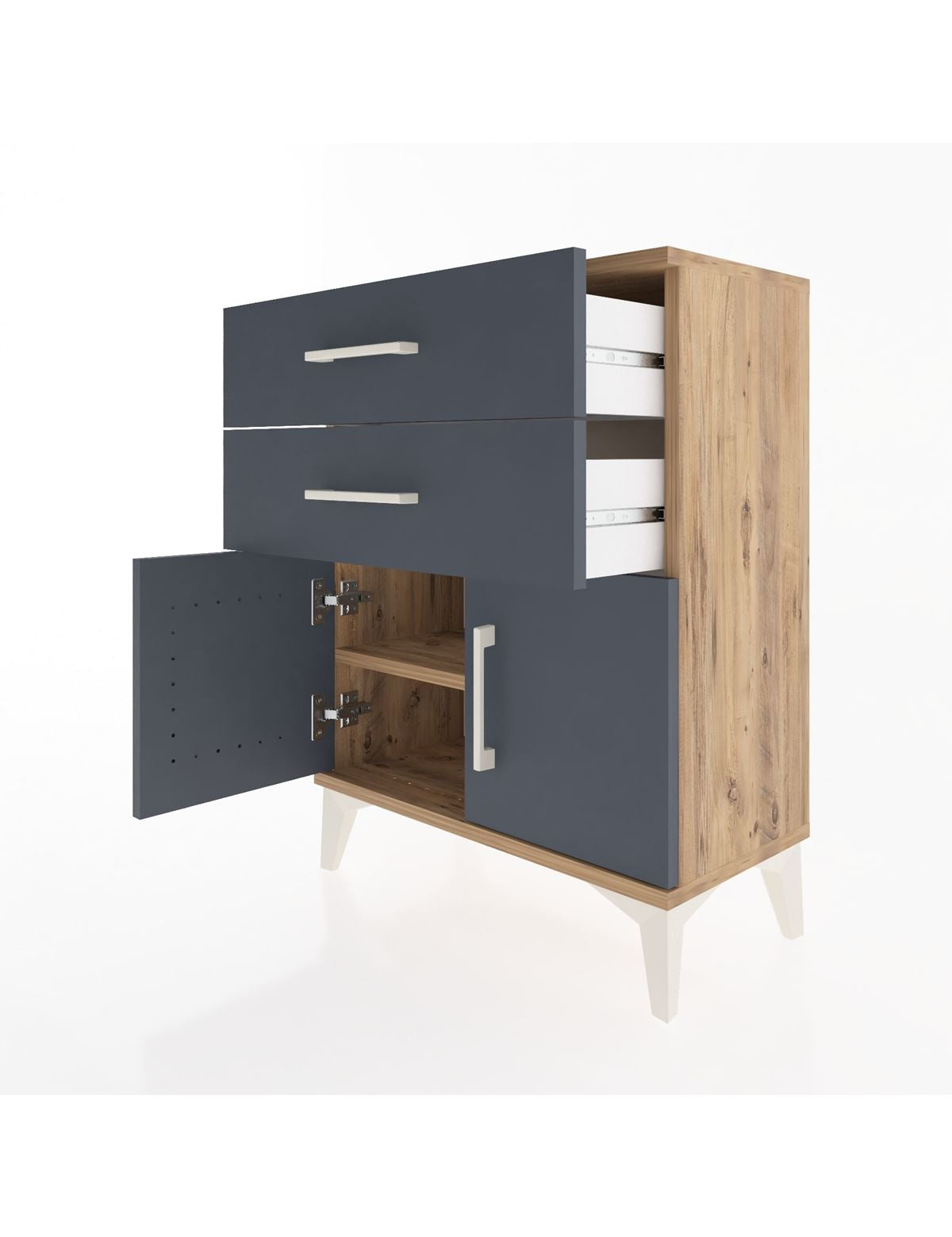 Arges Komodin Tek Raflı 2 Çekmeceli 2 Kapaklı 60x30x80 - S13M013V8A