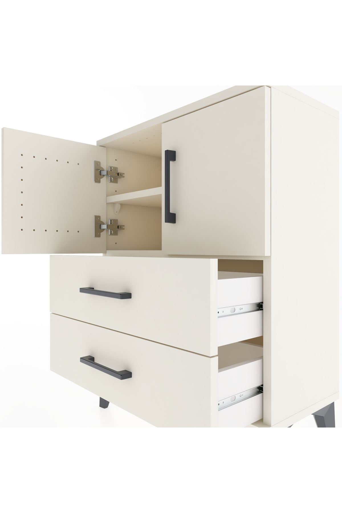 Arges Komodin 2 Raflı 2 Çekmeceli 2 Kapaklı 60x30x80 - S13M015V1A