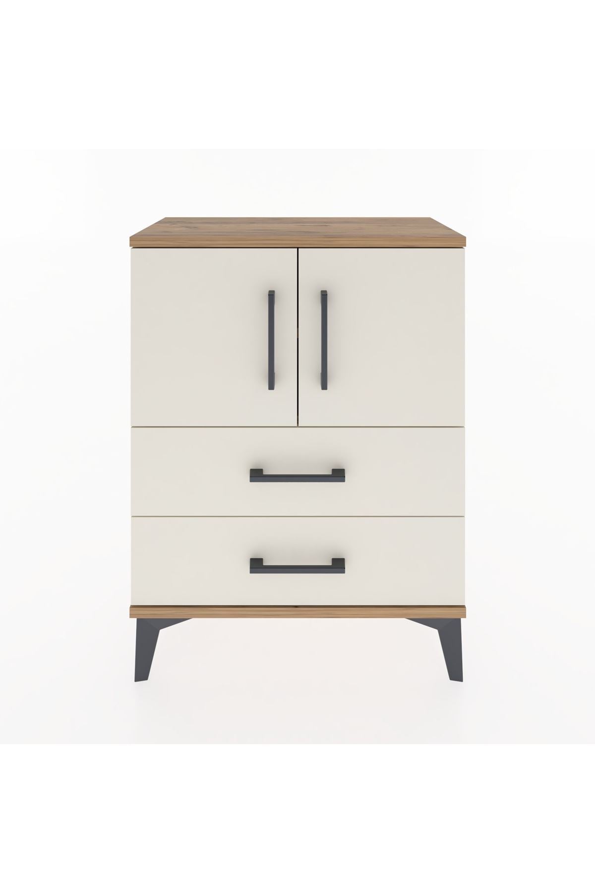Arges Komodin 2 Raflı 2 Çekmeceli 2 Kapaklı 60x30x80 - S13M015V7A