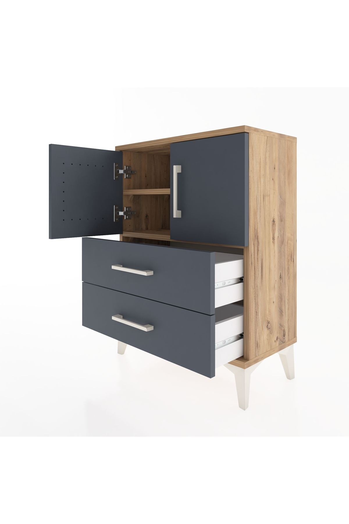 Arges Komodin 2 Raflı 2 Çekmeceli 2 Kapaklı 60x30x80 - S13M015V8A