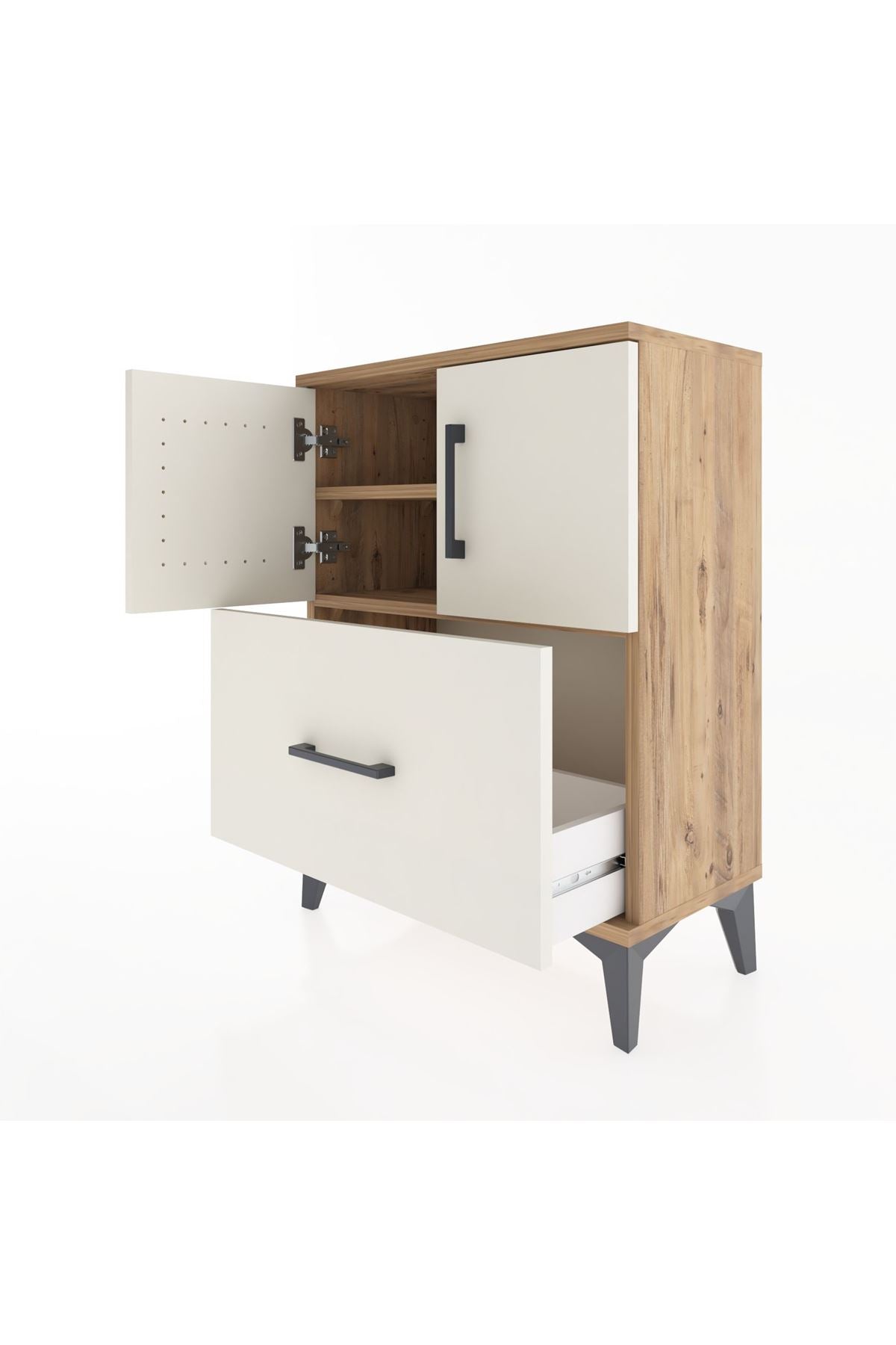 Arges Komodin 2 Raflı Tek Çekmeceli 2 Kapaklı 60x30x80 - S13M019V7A