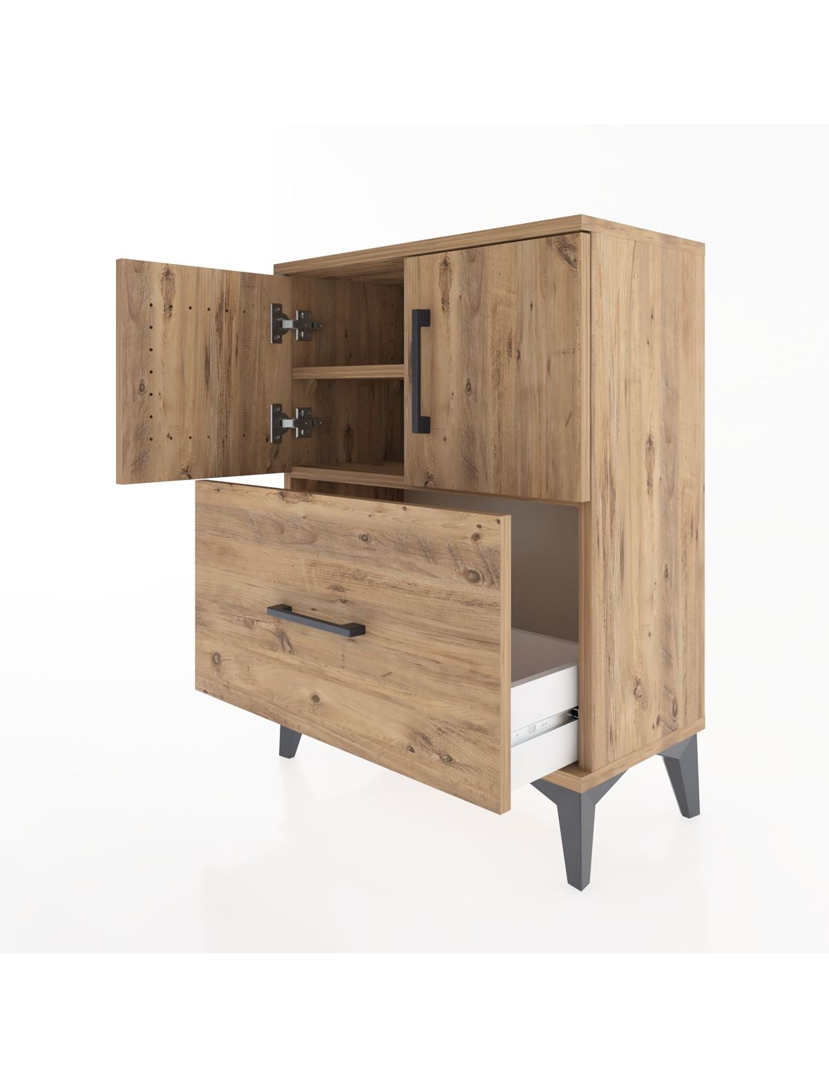 Arges Komodin 2 Raflı Tek Çekmeceli 2 Kapaklı 60x30x80 - S13M019V9A