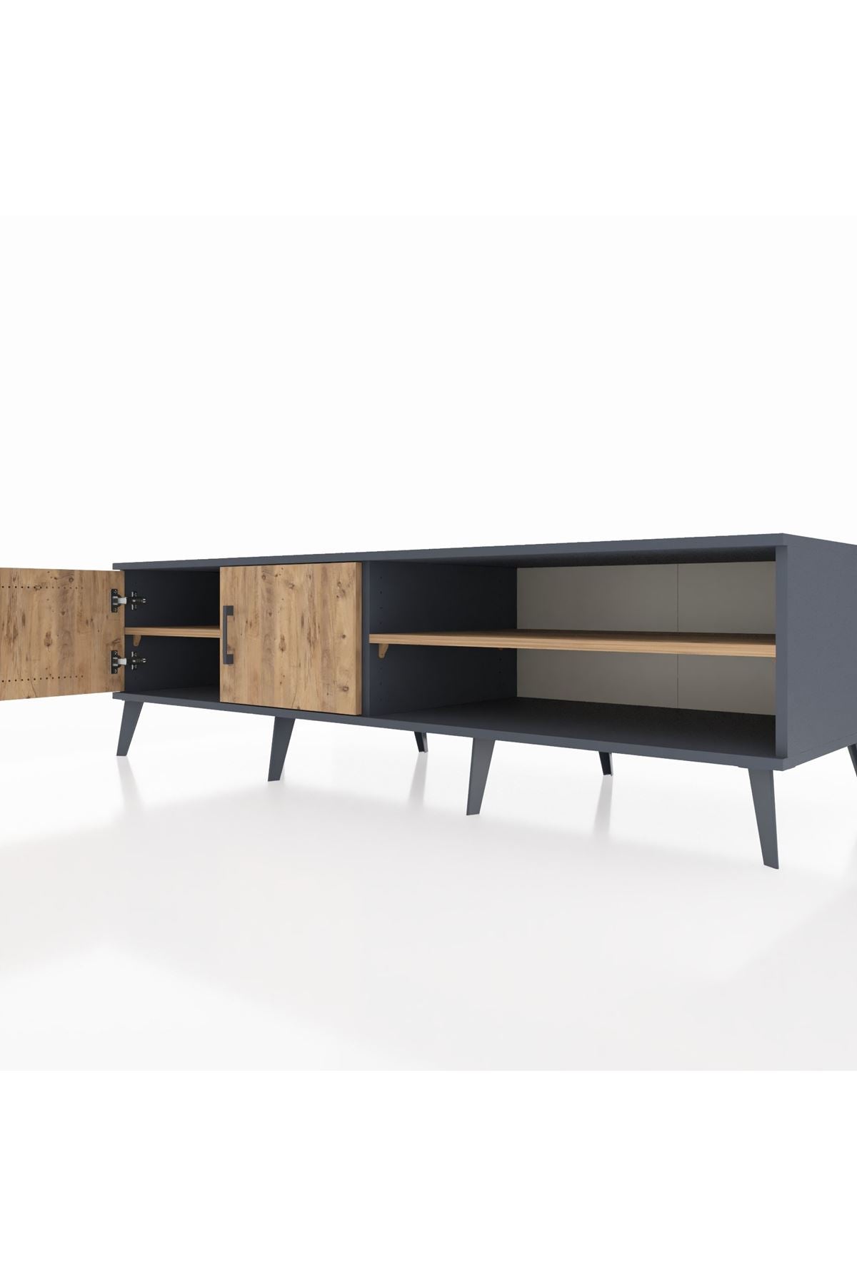 Kronos TV Ünitesi 2 Raflı 2 Kapaklı 176x59x51 Antrasit-Çam/Çam