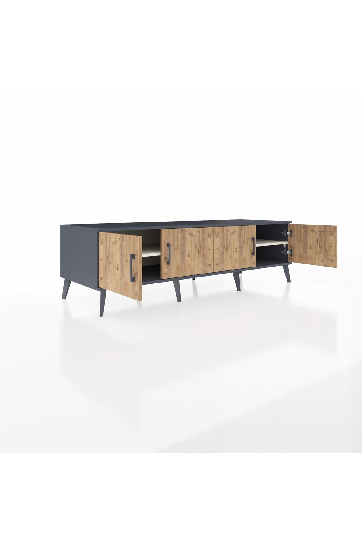 Kronos TV Ünitesi 2 Raflı 4 Kapaklı 176x59x51 Antrasit-Çam/Aytaşı