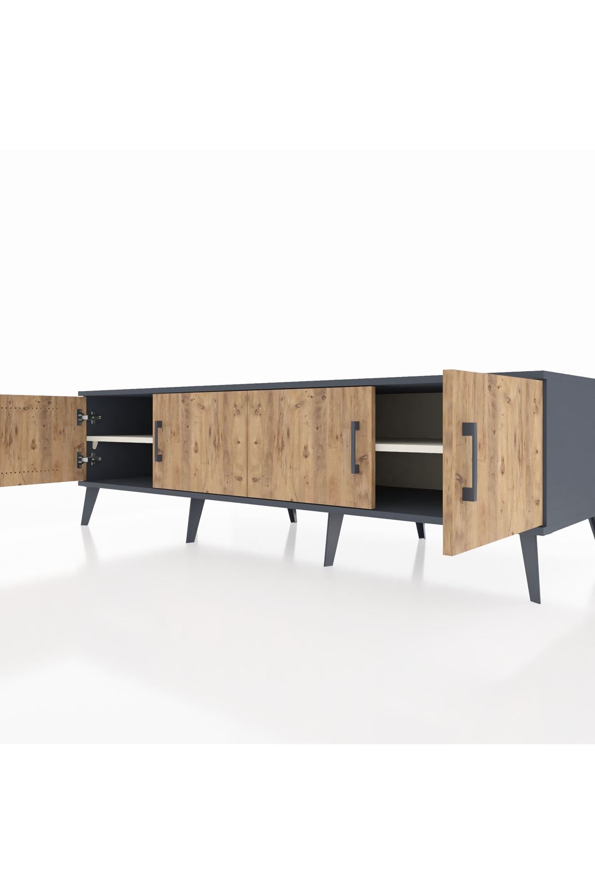 Kronos TV Ünitesi 2 Raflı 4 Kapaklı 176x59x51 Antrasit-Çam/Aytaşı