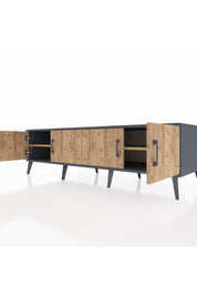 Kronos TV Ünitesi 2 Raflı 4 Kapaklı 176x59x51 Antrasit-Çam/Çam