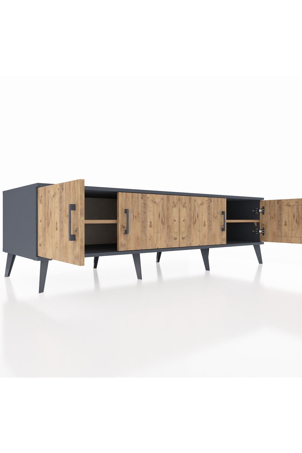 Kronos TV Ünitesi 2 Raflı 4 Kapaklı 176x59x51 Antrasit-Çam/Çam