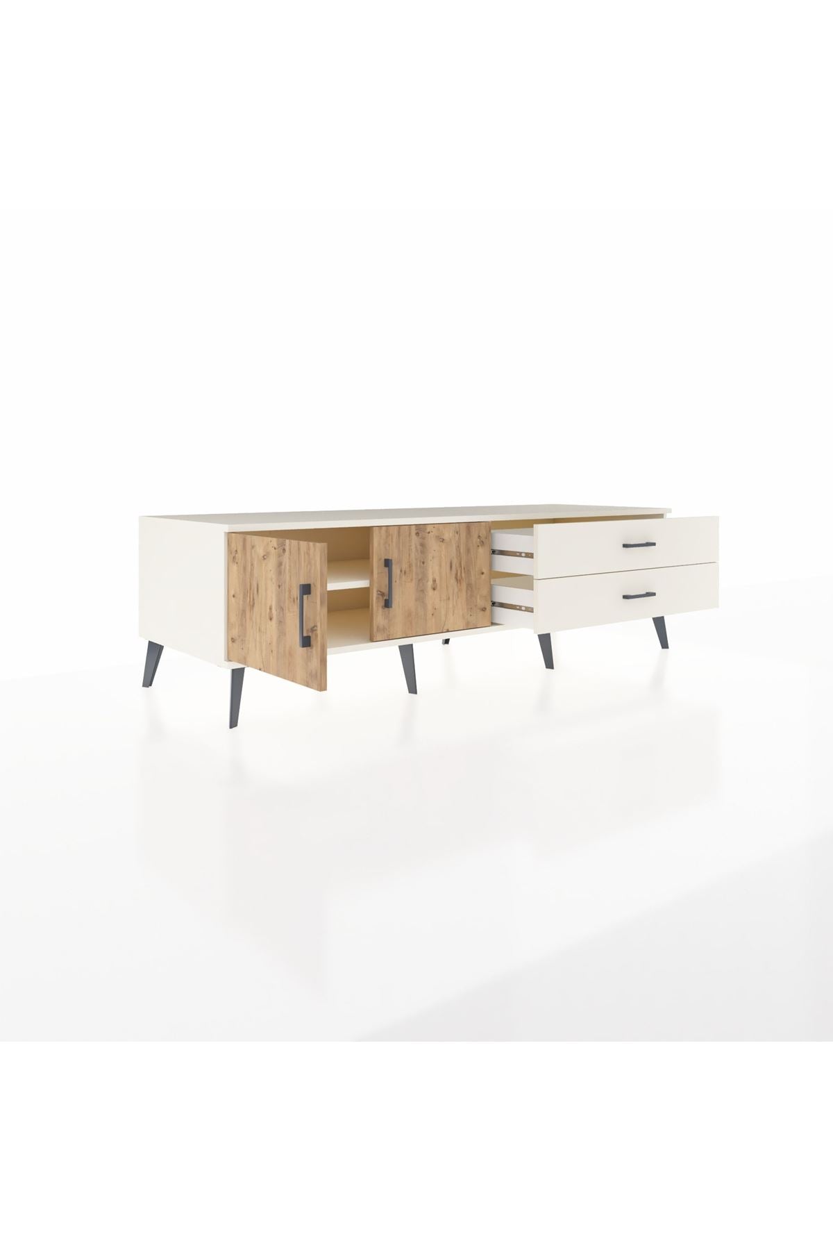 Kronos TV Ünitesi Tek Raflı 2 Çekmeceli 2 Kapaklı 176x59x51 Aytaşı-Çam/Aytaşı