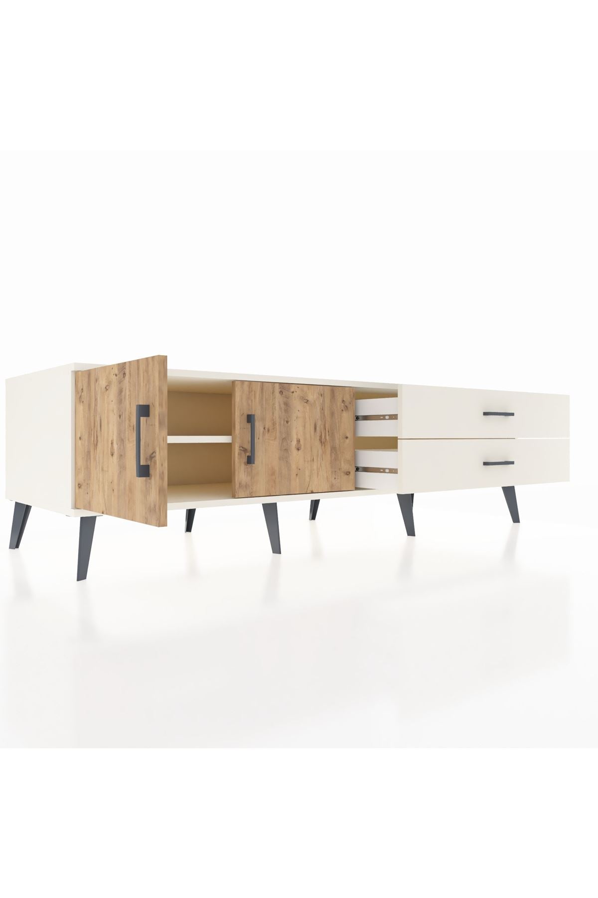 Kronos TV Ünitesi Tek Raflı 2 Çekmeceli 2 Kapaklı 176x59x51 Aytaşı-Çam/Aytaşı