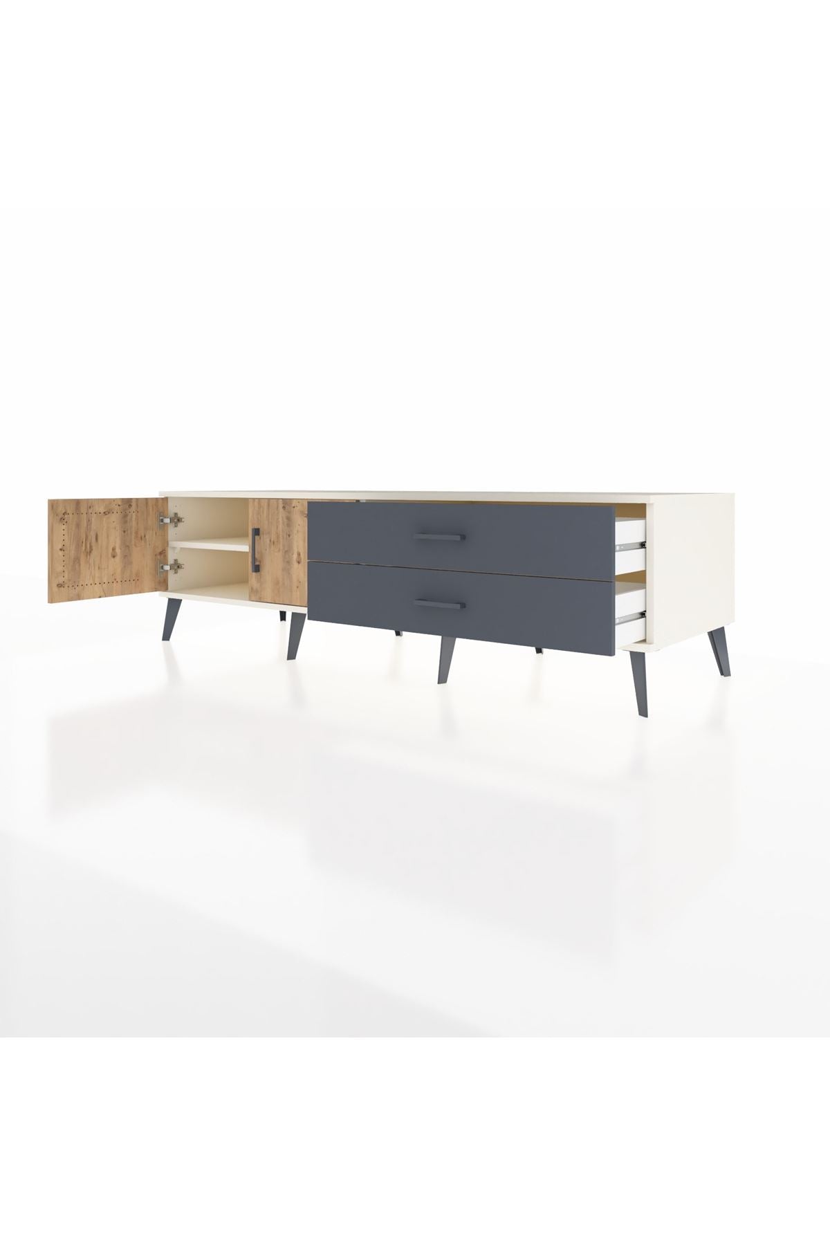 Kronos TV Ünitesi Tek Raflı 2 Çekmeceli 2 Kapaklı 176x59x51 Aytaşı-Çam/Antrasit