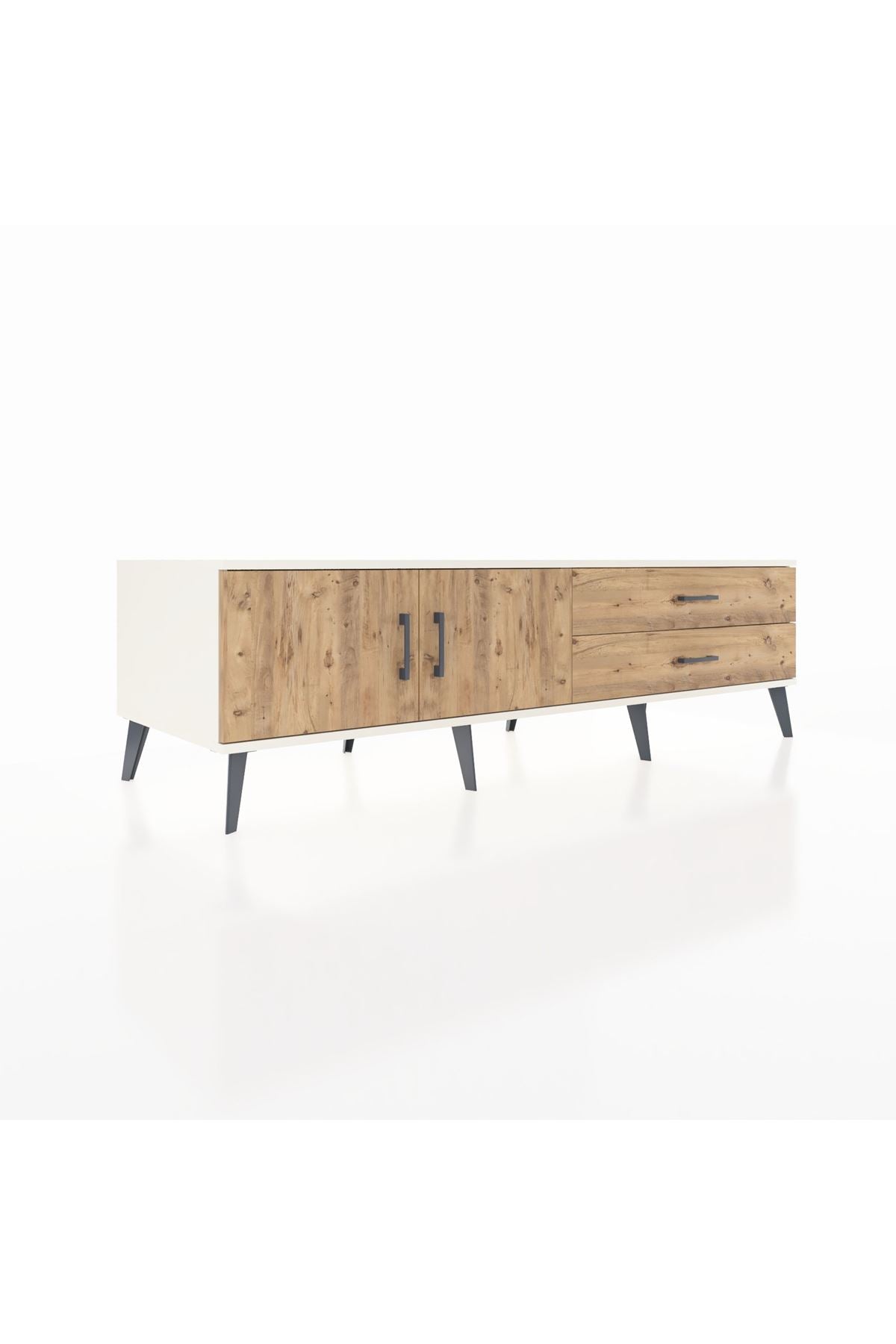 Kronos TV Ünitesi Tek Raflı 2 Çekmeceli 2 Kapaklı 176x59x51 Aytaşı-Çam/Çam