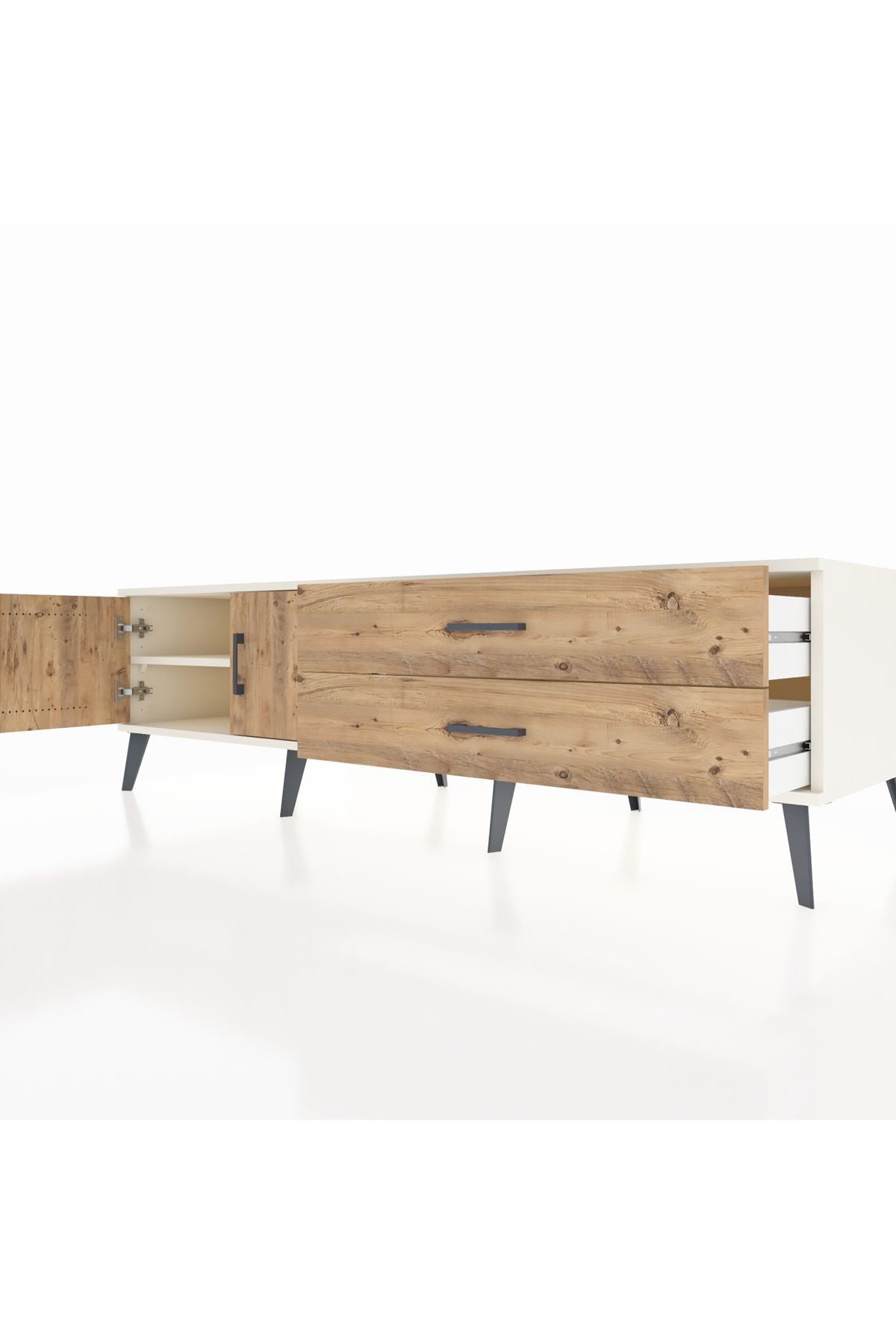 Kronos TV Ünitesi Tek Raflı 2 Çekmeceli 2 Kapaklı 176x59x51 Aytaşı-Çam/Çam